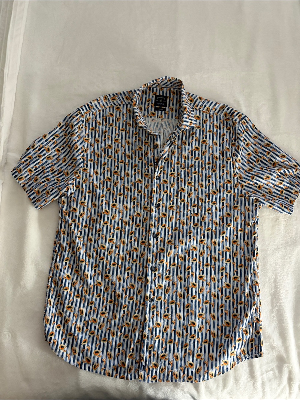 johnnie-O Blue & White Striped Button-Down with Orange Print